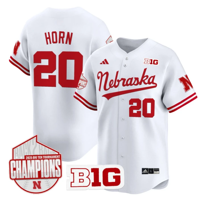Ty Horn Jersey #20 Nebraska Huskers Back 2 Back Champions Patch Vapor Limited Stitched White by My Store