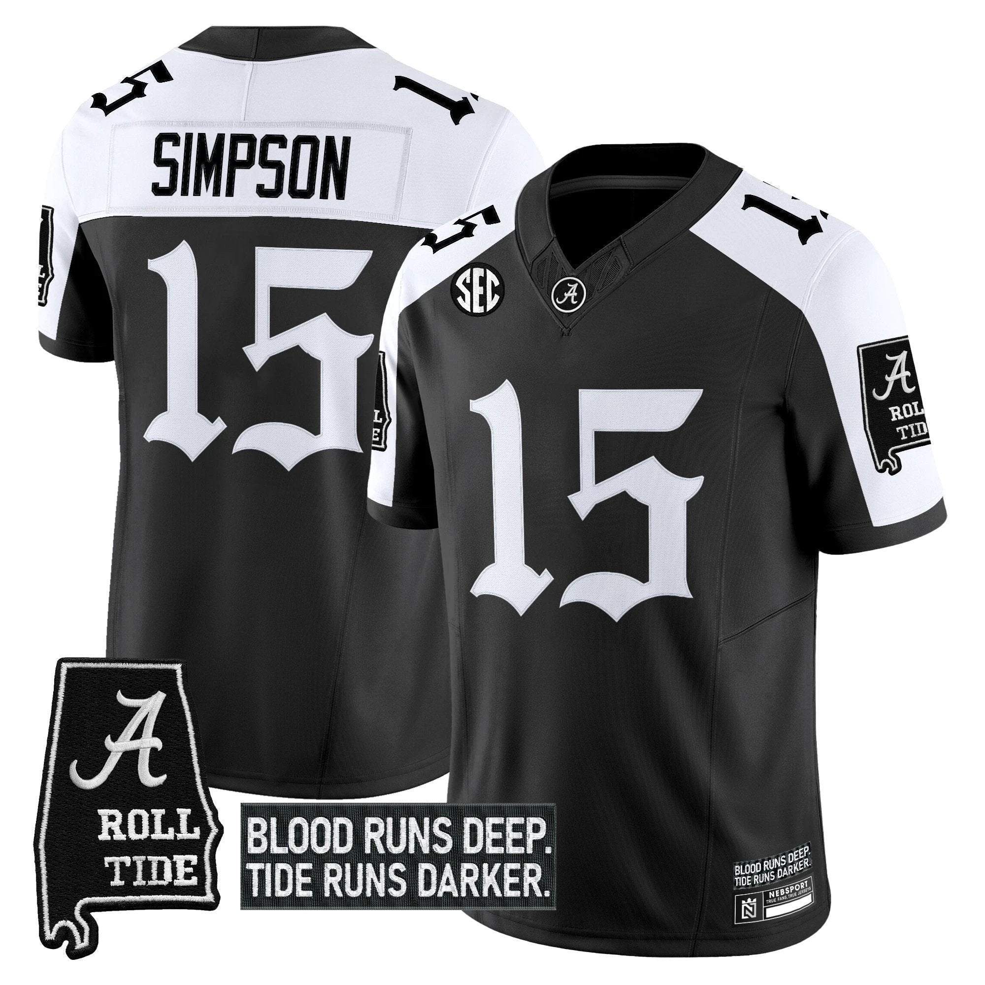 Ty Simpson Jersey #15 Alabama Crimson Gothic Bama Blood Edition Stitched Alternate by NCAA Football Jersey