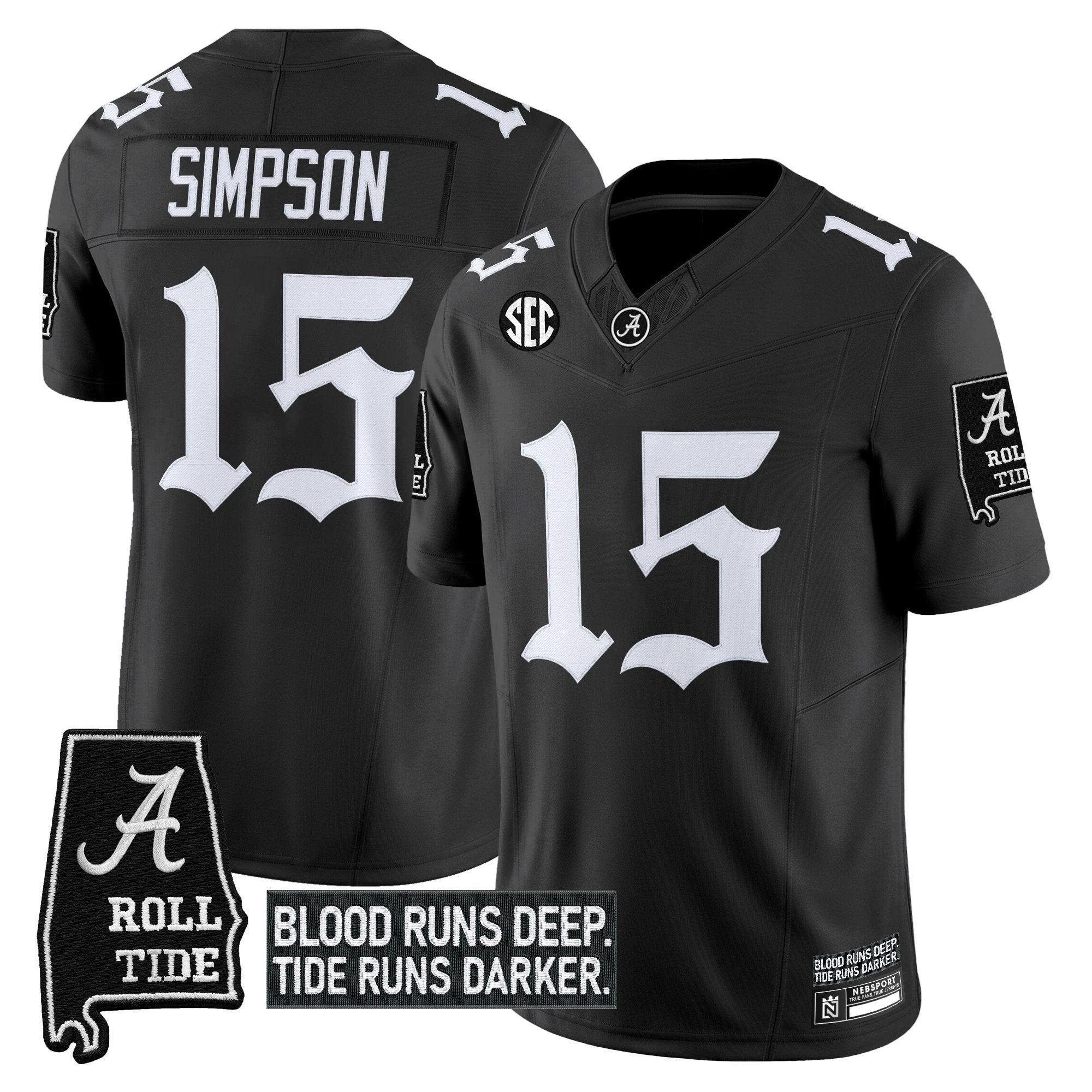 Ty Simpson Jersey #15 Alabama Crimson Gothic Bama Blood Edition Stitched Black by NCAA Football Jersey