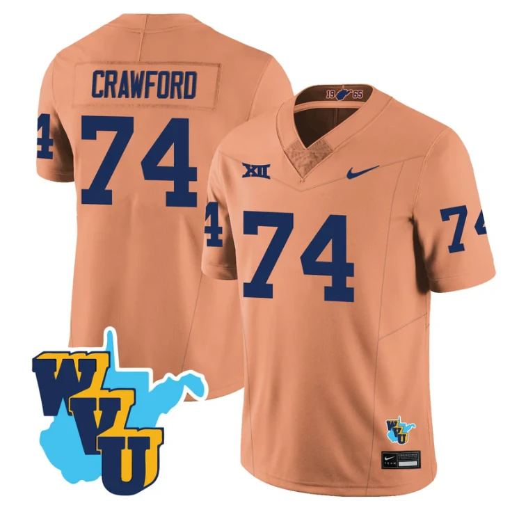 Ty'Kieast Crawford Jersey #74 West Virginia Mountaineers 1965-2025 Throwback Gold by NCAA Football Jersey