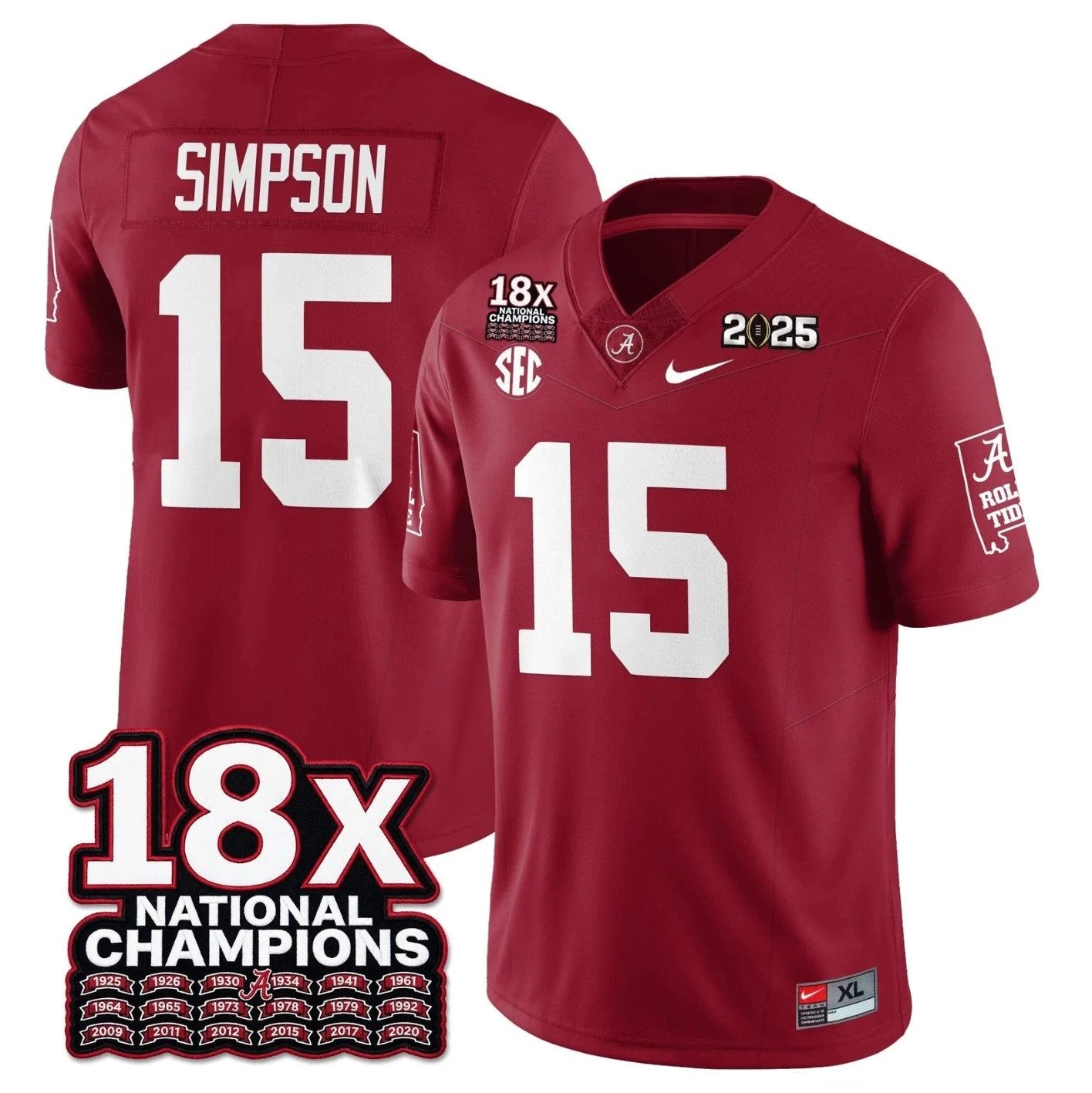 Ty Simpson Jersey #15 Alabama Crimson 18x-Time National Champions Stitched by My Store NCAA Football Jerseys