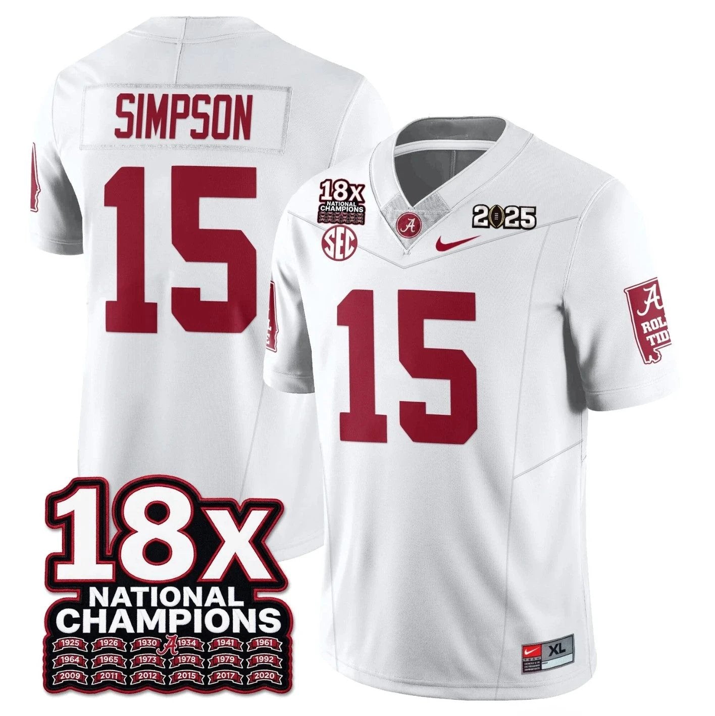 Ty Simpson Jersey #15 Alabama Crimson 18x-Time National Champions Stitched by My Store NCAA Football Jerseys