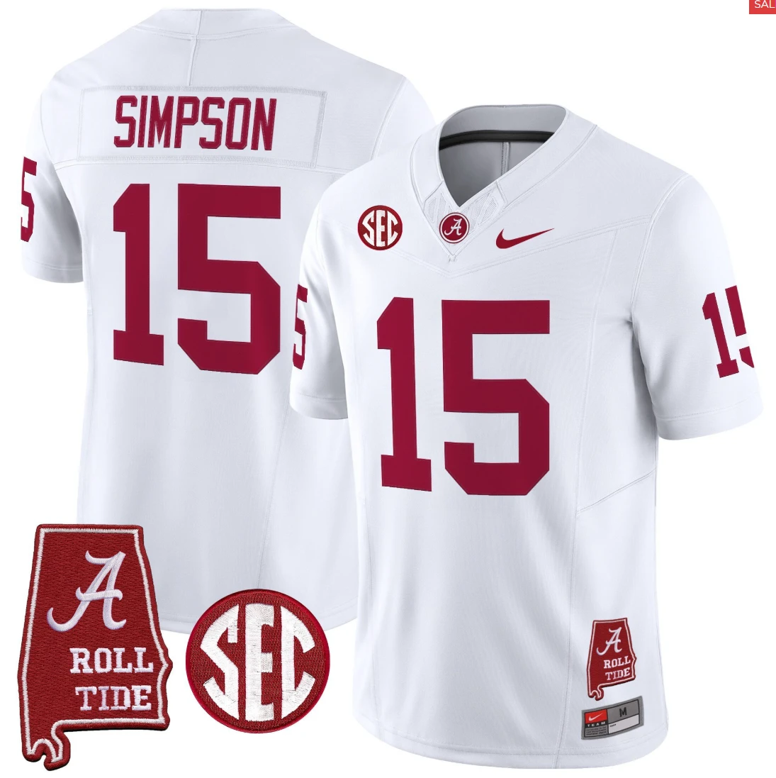 Ty Simpson Jersey #15 Alabama Crimson Throwback Alabama Map Stitched by My Store NCAA Football Jerseys