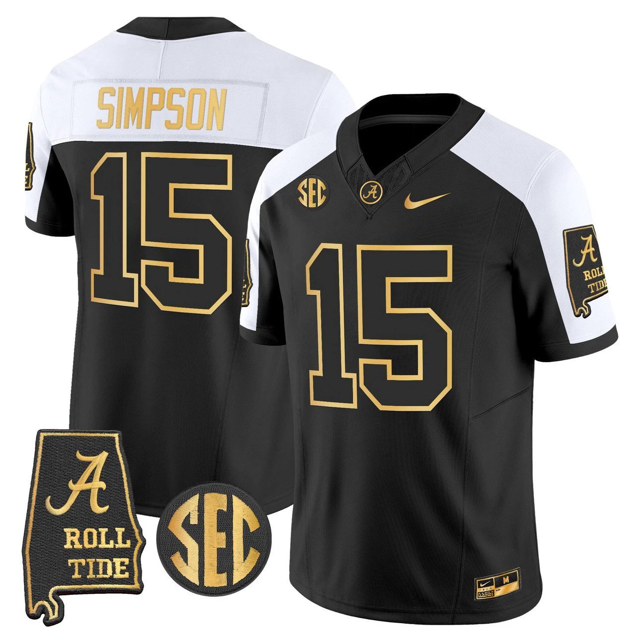 Ty Simpson Jersey #15 Alabama Crimson Tide 2025 Gold Vapor Stitched by My Store NCAA Football Jerseys