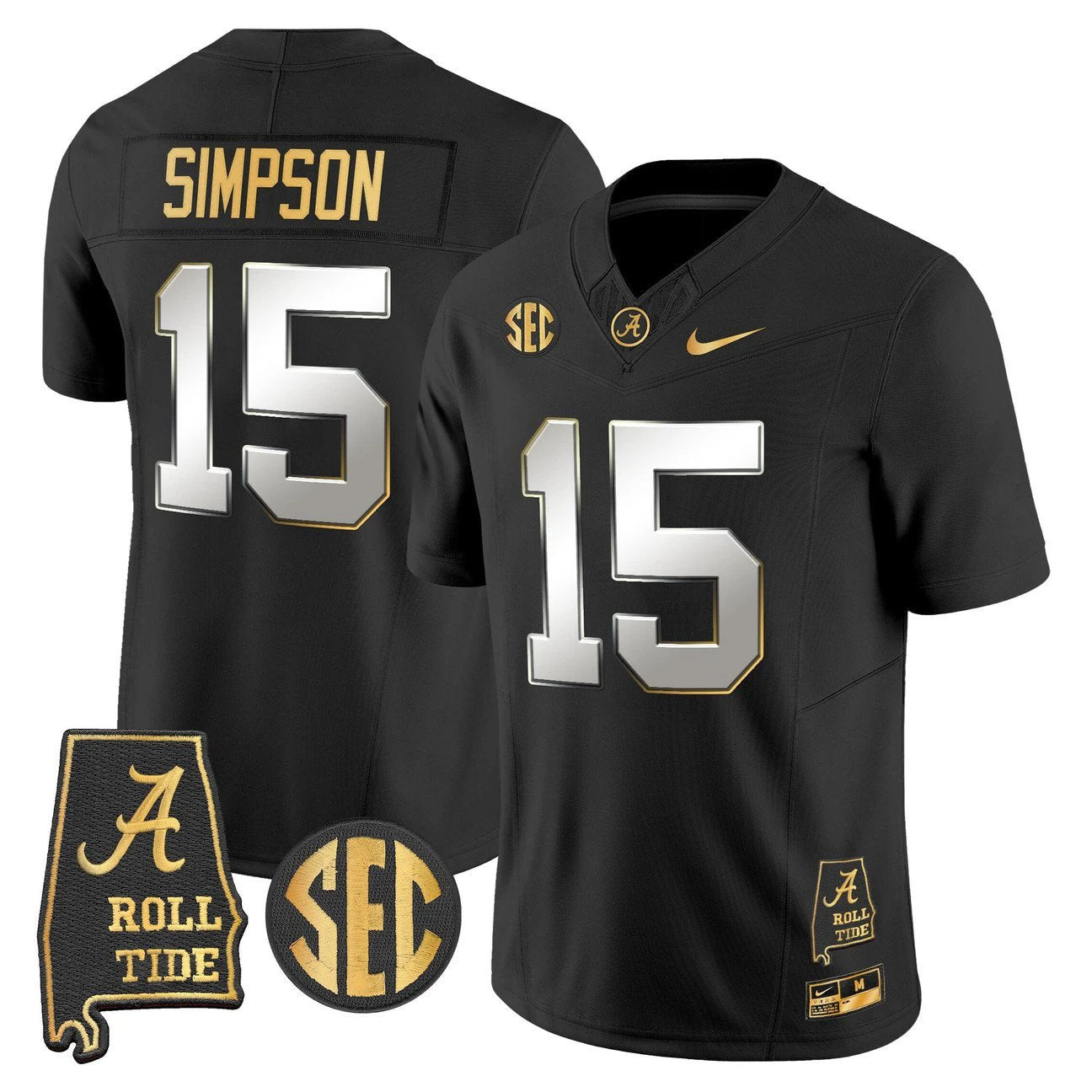 Ty Simpson Jersey #15 Alabama Crimson Tide 2025 Gold Vapor Stitched by My Store NCAA Football Jerseys
