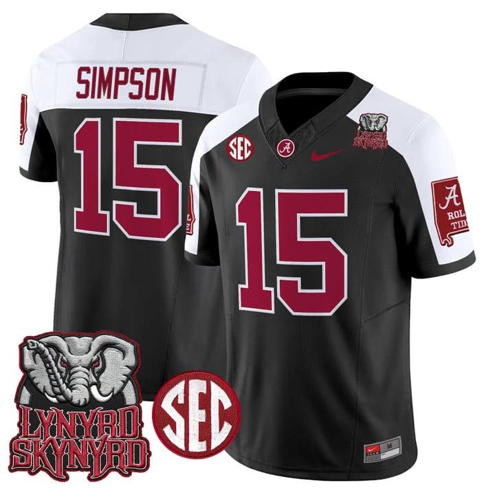 Ty Simpson Jersey #15 Alabama Crimson Tide Lynyrd Skynyrd Patch Stitched by My Store NCAA Football Jerseys