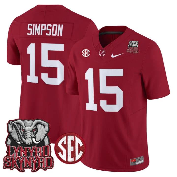 Ty Simpson Jersey #15 Alabama Crimson Tide Lynyrd Skynyrd Patch Stitched by My Store NCAA Football Jerseys