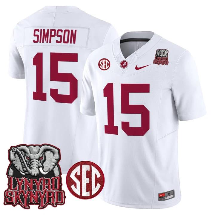 Ty Simpson Jersey #15 Alabama Crimson Tide Lynyrd Skynyrd Patch Stitched by My Store NCAA Football Jerseys
