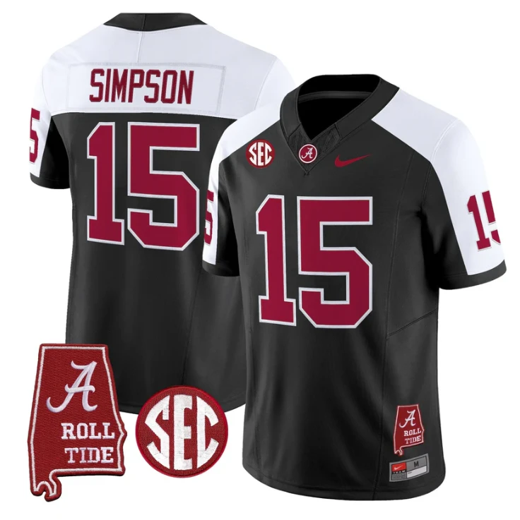 Ty Simpson Jersey #15 Alabama Crimson Tide Throwback Map Stitched by My Store NCAA Football Jerseys