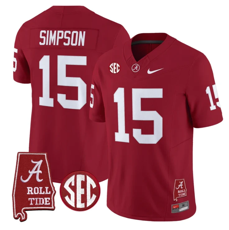 Ty Simpson Jersey #15 Alabama Crimson Tide Throwback Map Stitched by My Store NCAA Football Jerseys