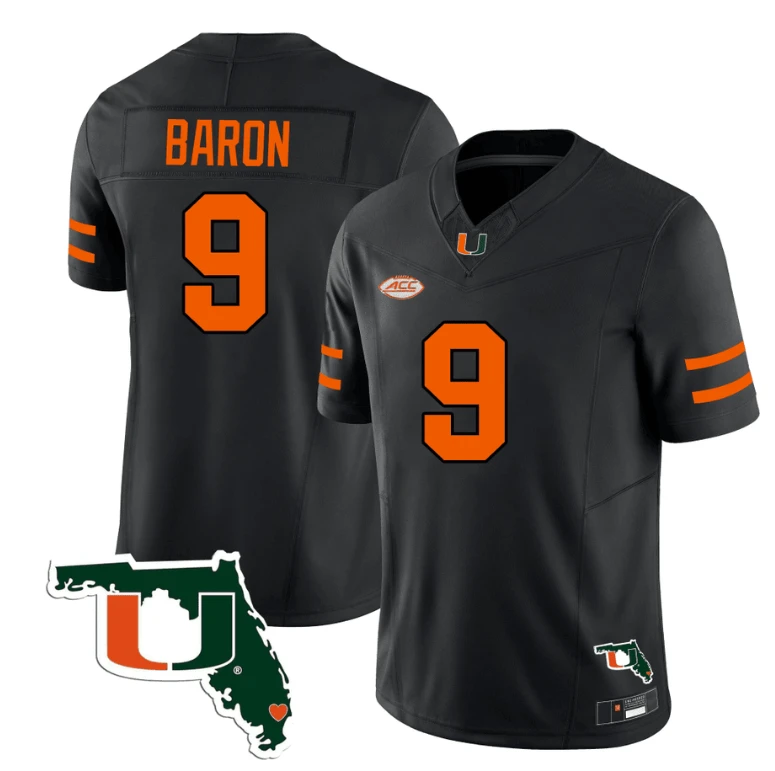Tyler Baron Jersey #9 Miami Hurricanes Florida Map College Football Stitched Black by My Store