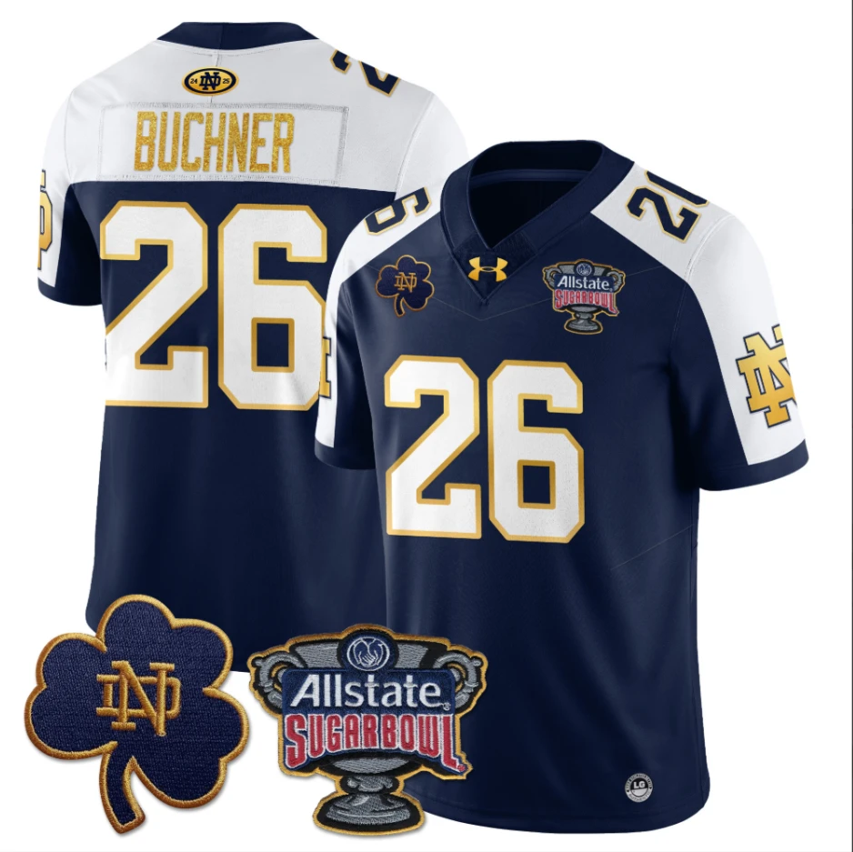 Tyler Buchner Jersey #26 Notre Dame Fighting Irish Allstate Sugar Bowl Navy White by My Store