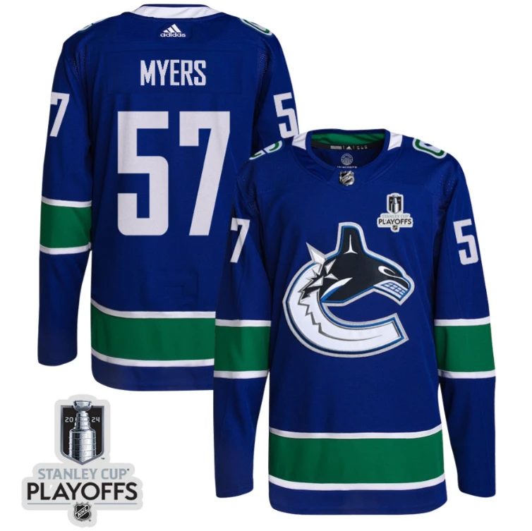 Tyler Myers 57 Vancouver Canucks 2024 NHL Playoffs Patch Home Jersey - Men, Blue by Hockey David