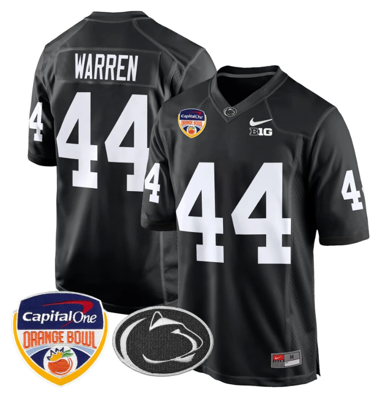 Tyler Warren Jersey #44 Custom Penn State Orange Bowl Patch Black by My Store