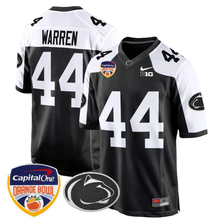 Tyler Warren Jersey #44 Custom Penn State Orange Bowl Patch Black Alternate by My Store