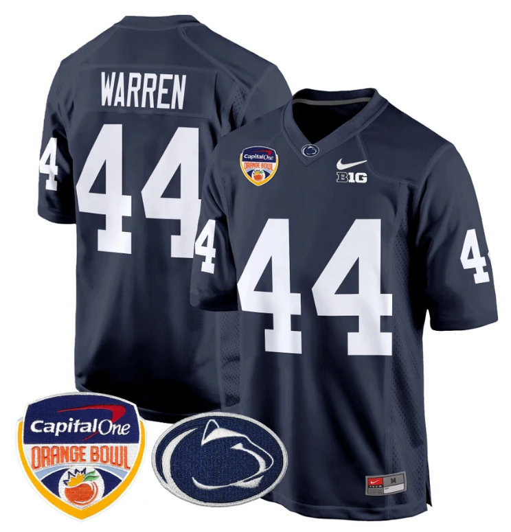 Tyler Warren Jersey #44 Custom Penn State Orange Bowl Patch Navy by My Store