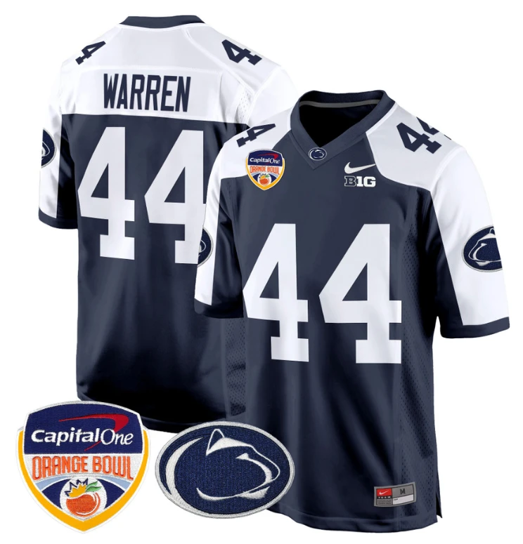 Tyler Warren Jersey #44 Custom Penn State Orange Bowl Patch Navy Alternate by My Store