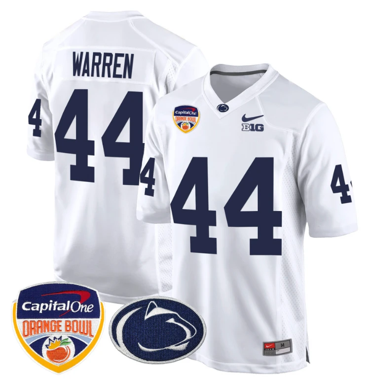 Tyler Warren Jersey #44 Custom Penn State Orange Bowl Patch White by My Store