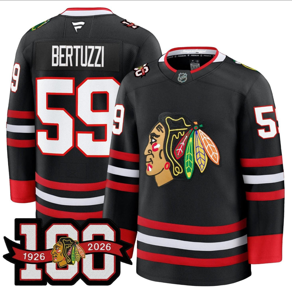 Tyler Bertuzzi Jersey #59 Chicago Blackhawks 2025-26 Premium 100th Stitched by Hockey David