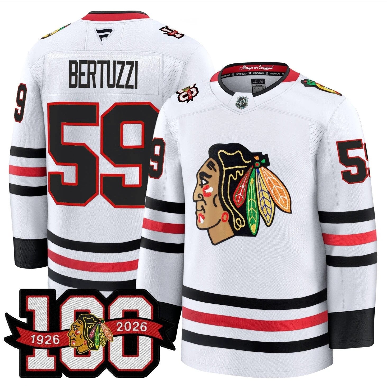Tyler Bertuzzi Jersey #59 Chicago Blackhawks 2025-26 Premium 100th Stitched by Hockey David