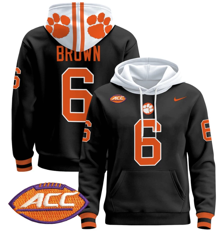 Tyler Brown Hoodie #6 Clemson Tigers Pullover All Stitched by Hoodie Pullover