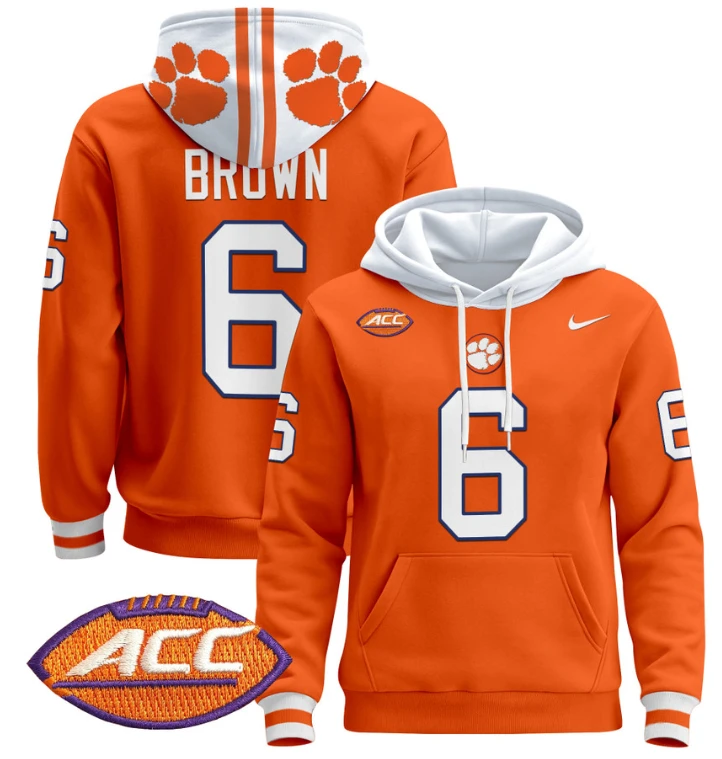 Tyler Brown Hoodie #6 Clemson Tigers Pullover All Stitched by Hoodie Pullover