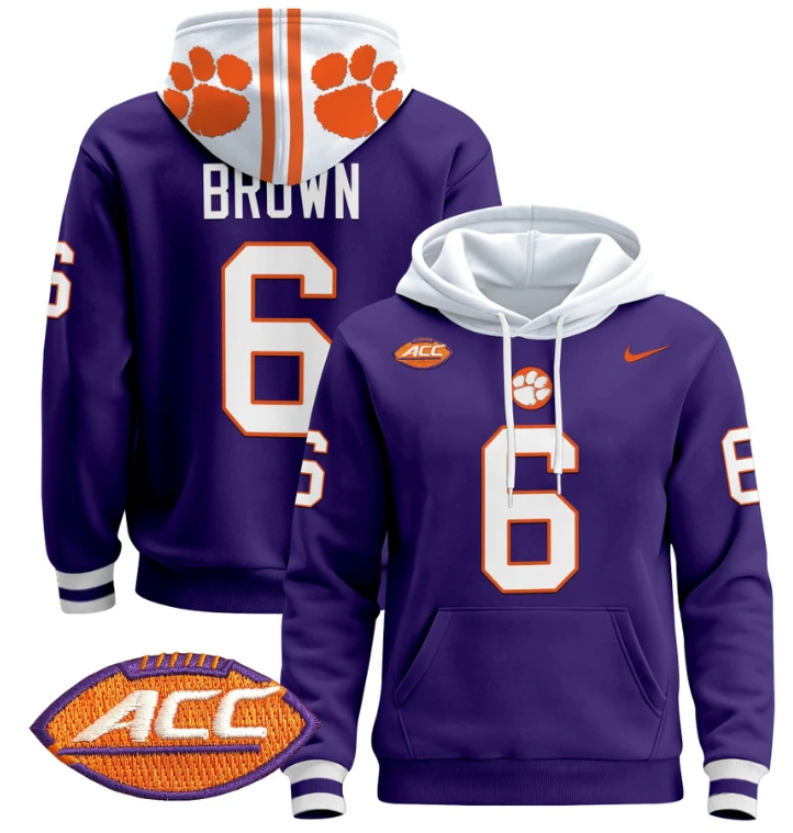 Tyler Brown Hoodie #6 Clemson Tigers Pullover All Stitched by Hoodie Pullover