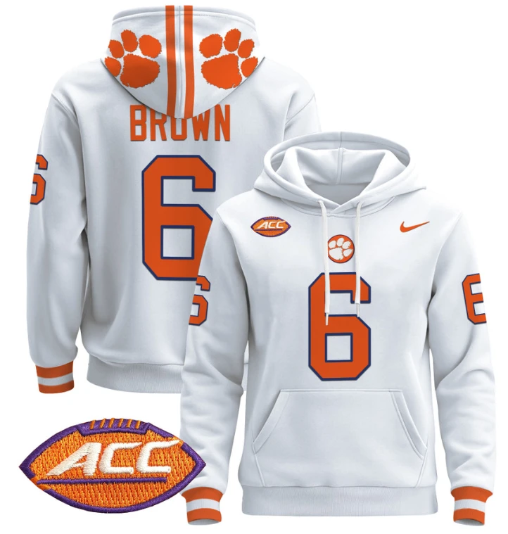 Tyler Brown Hoodie #6 Clemson Tigers Pullover All Stitched by Hoodie Pullover