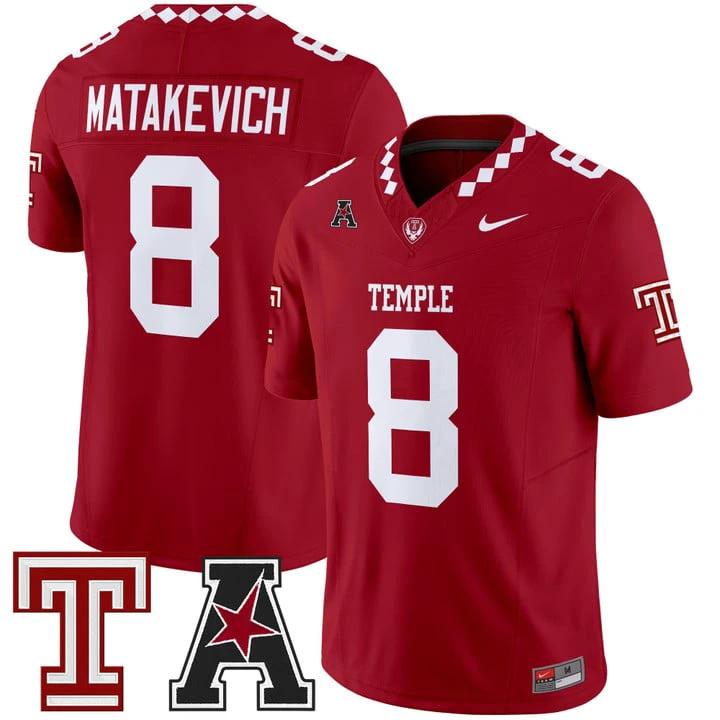 Tyler Matakevich Jersey #8 Temple Owls 2025 Vapor Limited Stitched by My Store NCAA Football Jerseys