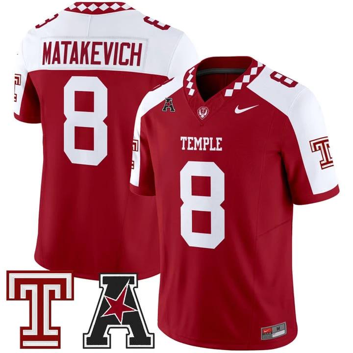 Tyler Matakevich Jersey #8 Temple Owls 2025 Vapor Limited Stitched by My Store NCAA Football Jerseys