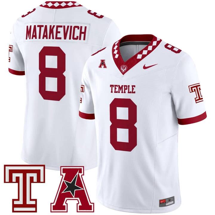 Tyler Matakevich Jersey #8 Temple Owls 2025 Vapor Limited Stitched by My Store NCAA Football Jerseys