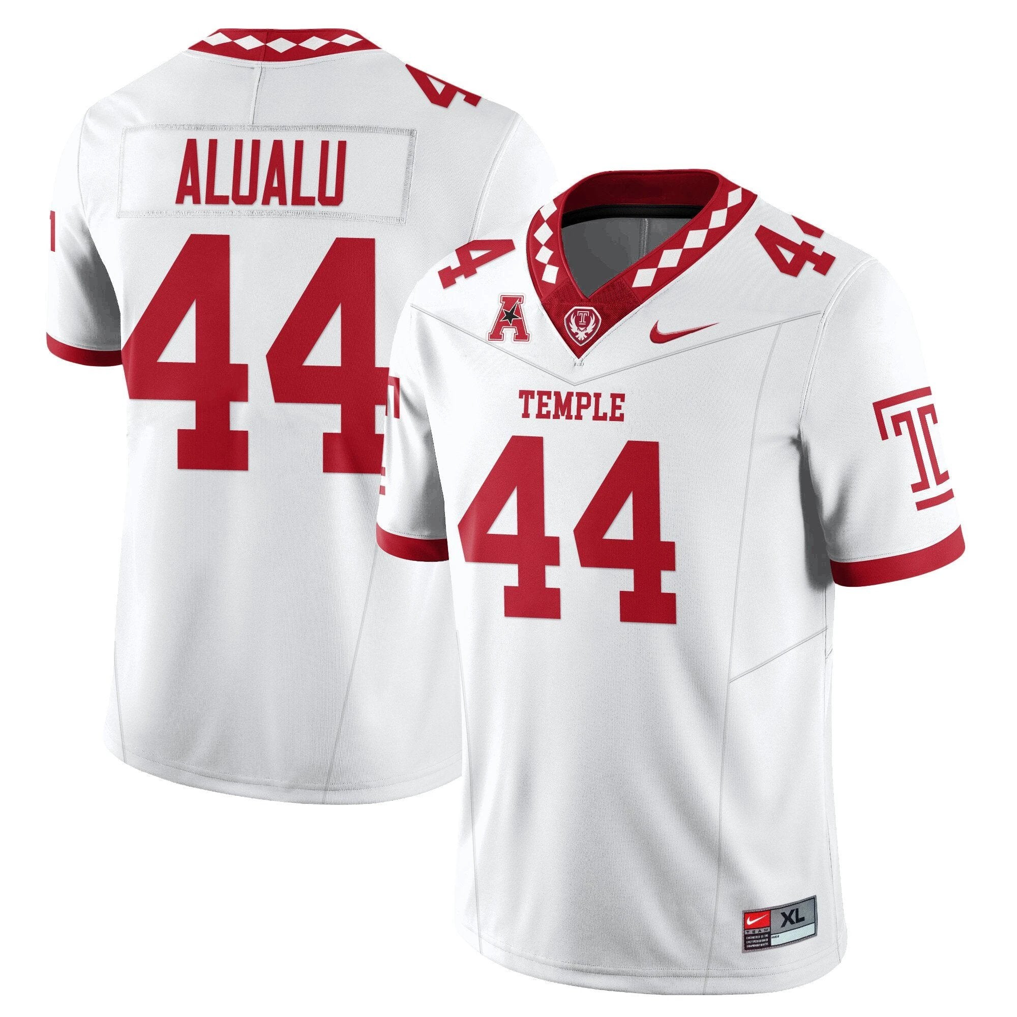 Tyree Alualu Jersey #44 Temple Football 2025 Vapor Limited Stitched White by NCAA Football Jersey