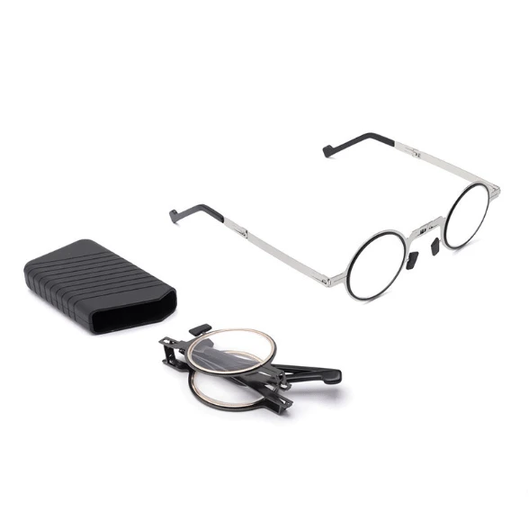 Titanium Reading Glasses with Blue Light Protection – Foldable and Lightweight, Silver, Round/Square by BowLift