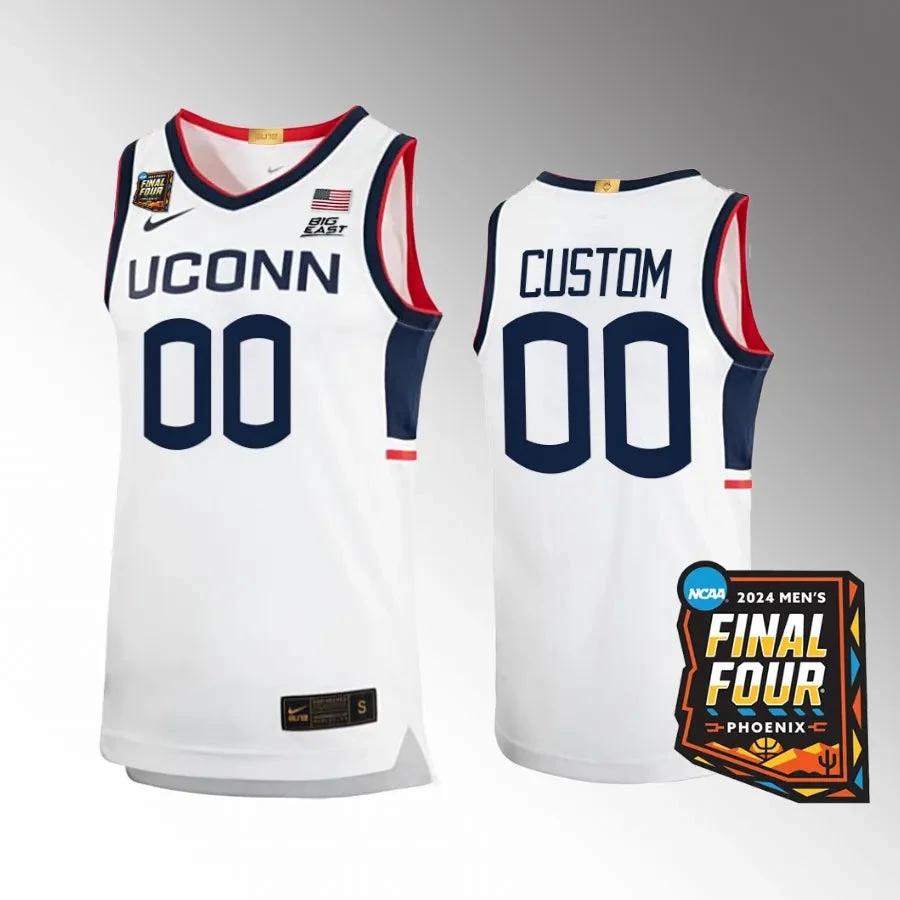 UConn Huskies Custom 2024 NCAA March Madness Final Four White Jersey Basketball by My store basketball
