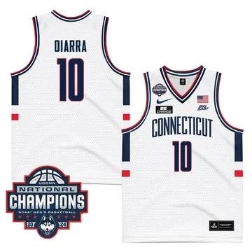 UConn Huskies #10 Hassan Diarra Jersey 2024 National Champions Patch White by My store basketball