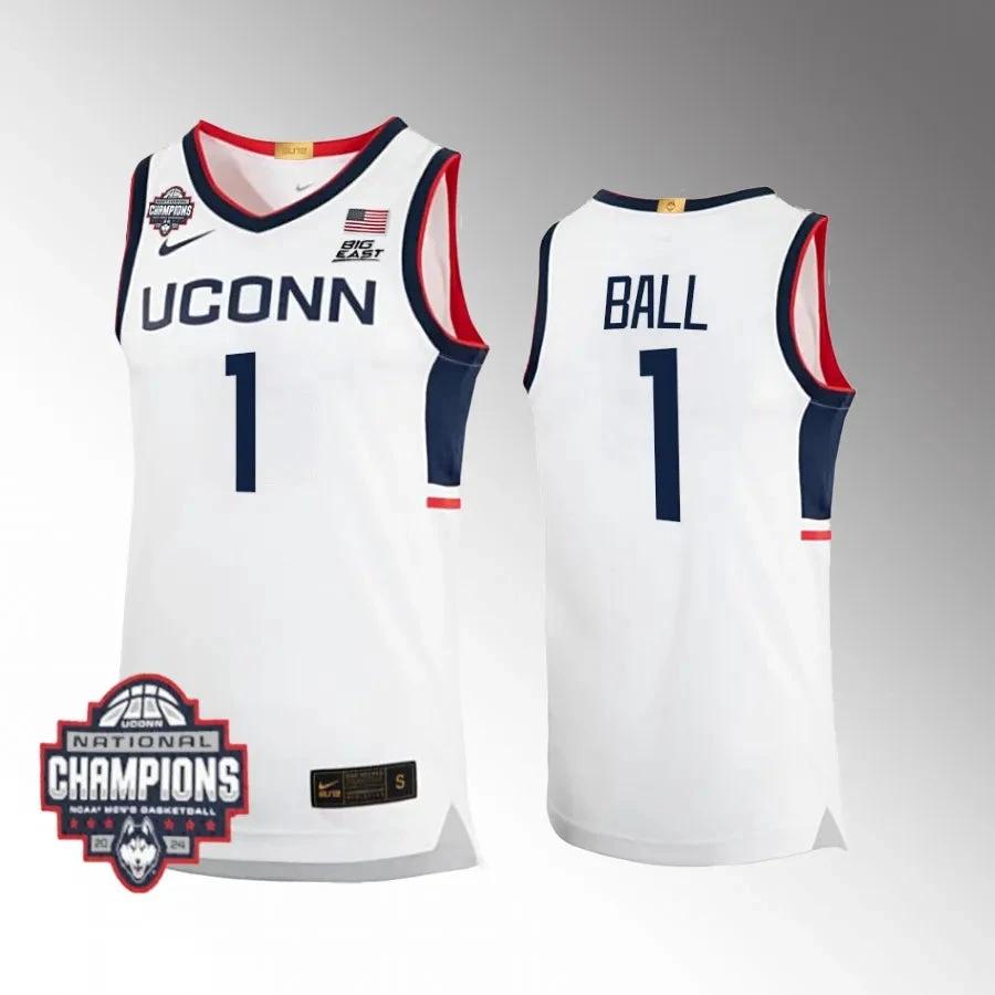 UConn Huskies #1 Solomon Ball Jersey 2024 National Champions Patch White by My store basketball