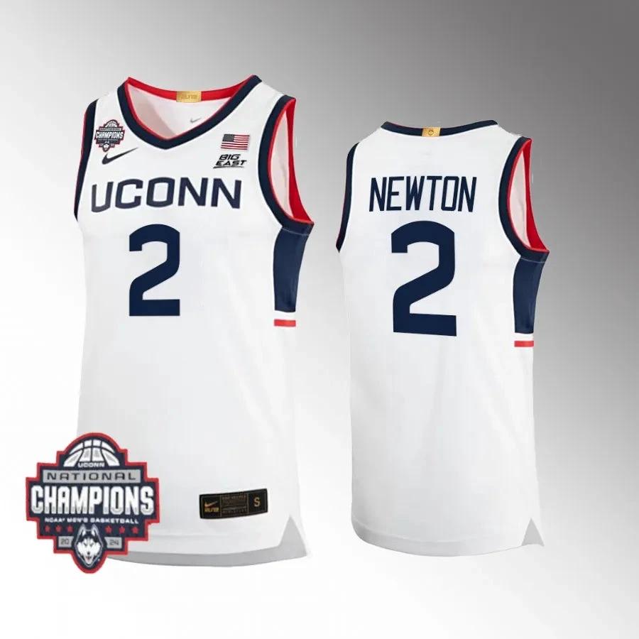UConn Huskies #2 Tristen Newton Jersey 2024 National Champions Patch White by My store basketball