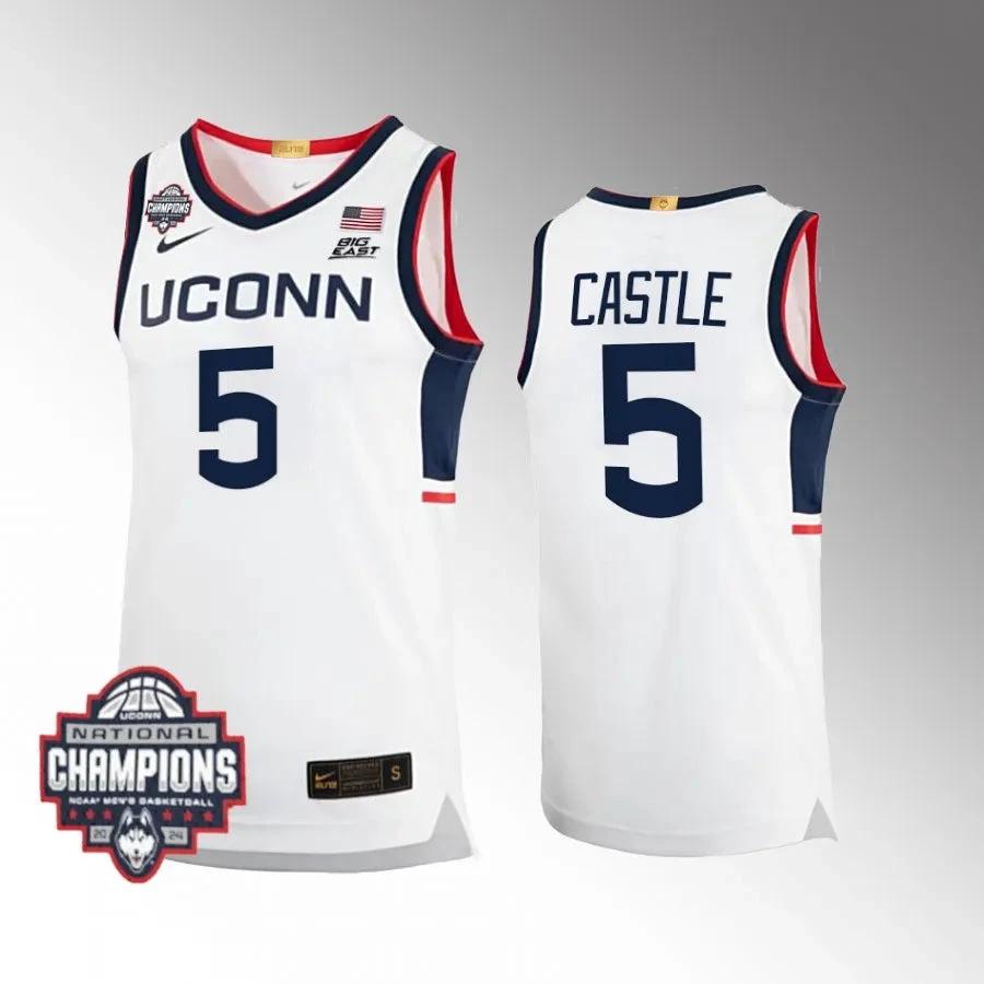 UConn Huskies #5 Stephon Castle Jersey 2024 National Champions Patch White by My store basketball