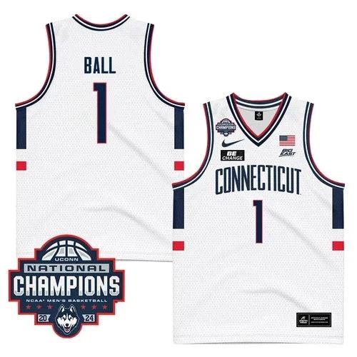 UConn Huskies #1 Solomon Ball Jersey 2024 National Champions Patch White Stiched by My store basketball