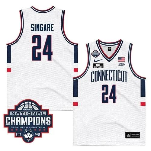UConn Huskies #24 Youssouf Singare Jersey 2024 National Champions Patch White by My store basketball