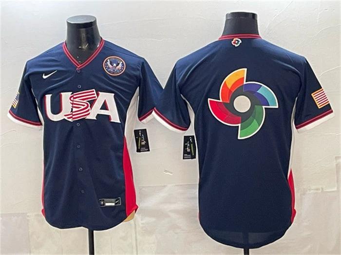 USA Baseball Jersey Team Big Logo Navy 2026 World Baseball Classic United States 250th Anniversary Patch Road Stadium Stitched by My Store
