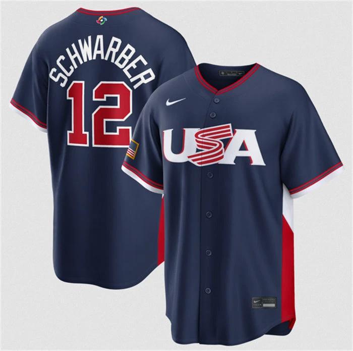 USA Baseball #12 Kyle Schwarber Jersey Navy 2026 World Baseball Classic Road Stadium Stitched by My Store