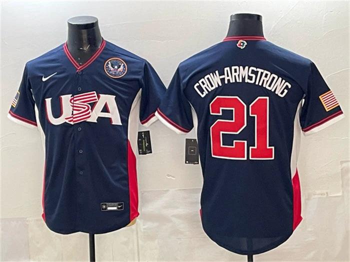 USA Baseball #21 Crow-Armstrong Jersey Navy 2026 World Baseball Classic United States 250th Anniversary Patch Road Stadium Stitched by My Store