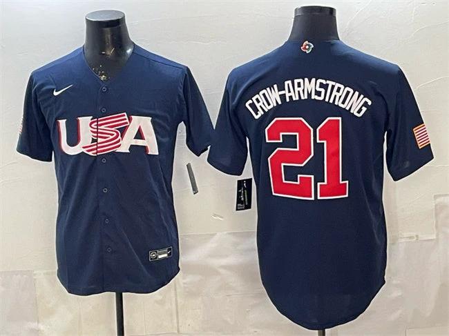 USA Baseball #21 Pete Crow-Armstrong Navy World Baseball Classic Stitched Jersey by My Store