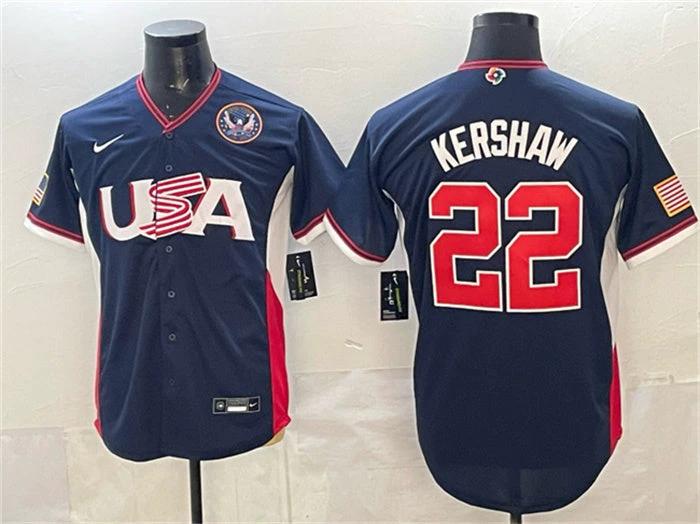 USA Baseball #22 Clayton Kershaw Jersey Navy 2026 World Baseball Classic United States 250th Anniversary Patch Road Stadium Stitched by My Store