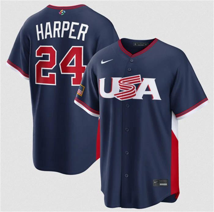 USA Baseball #24 Bryce Harper Jersey Navy 2026 World Baseball Classic Road Stadium Stitched by My Store