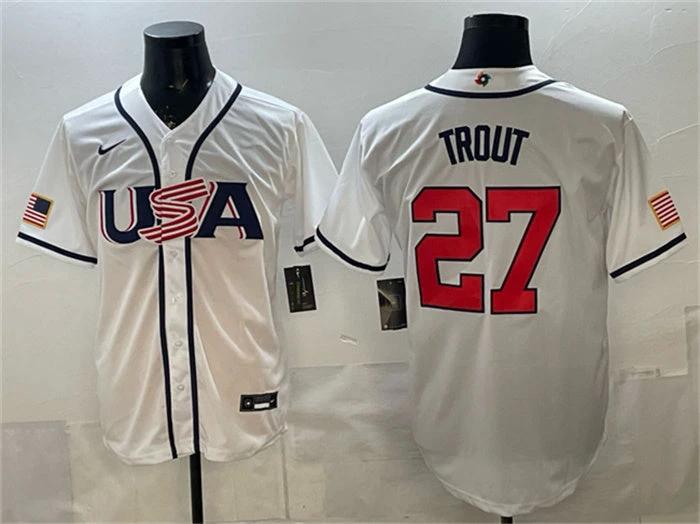 USA Baseball #27 Mike Trout Jersey White 2026 World Baseball Classic Home Stadium Stitched by My Store