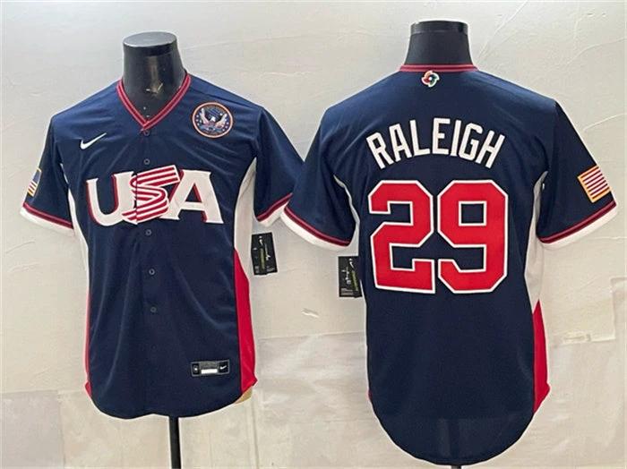 USA Baseball #29 Cal Raleigh Jersey Navy 2026 World Baseball Classic United States 250th Anniversary Patch Road Stadium Stitched by My Store