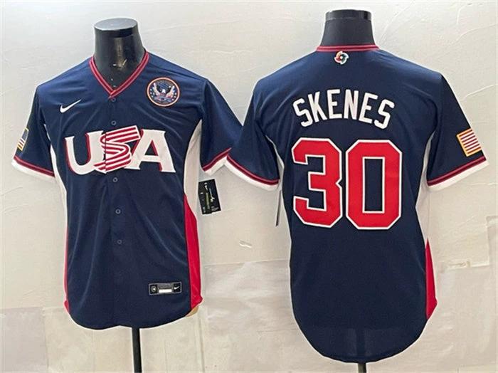 USA Baseball #30 Paul Skenes Jersey Navy 2026 World Baseball Classic United States 250th Anniversary Patch Road Stadium Stitched by My Store