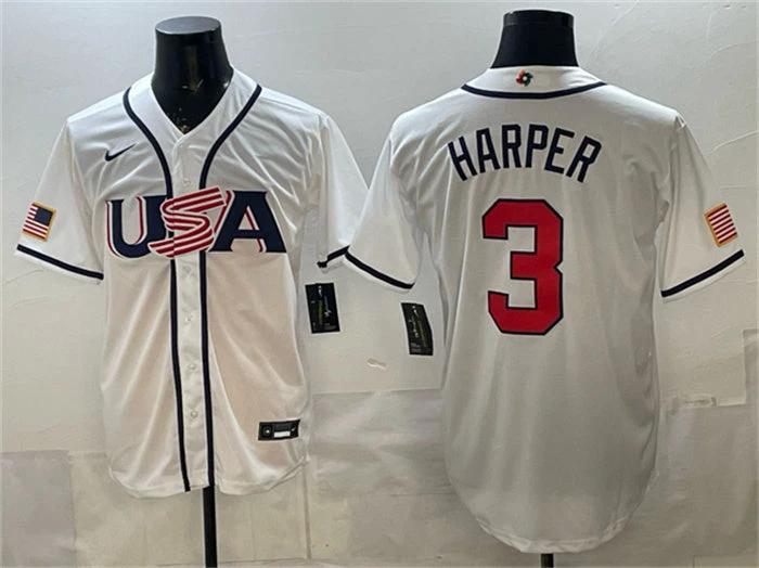 USA Baseball #3 Bryce Harper Jersey White 2026 World Baseball Classic Home Stadium Stitched by My Store